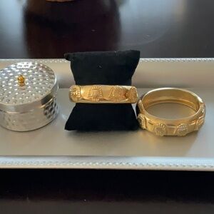 Vintage Gold Tone Egyptian Pharaoh Bangle Bracelets Set